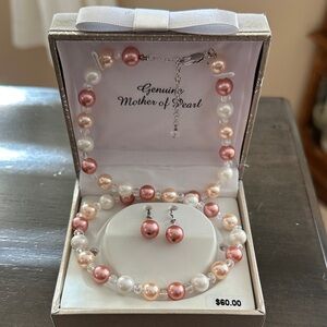 Kohl's Pink and White Pearl Necklace Earring Set